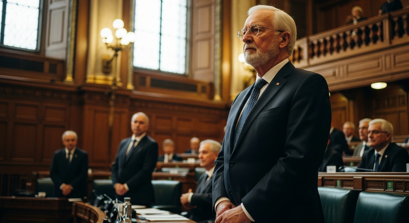 Bihar Chief Minister Nitish Kumar stands in the Indian Parliament after taking his oath as a member of the Rajya Sabha.