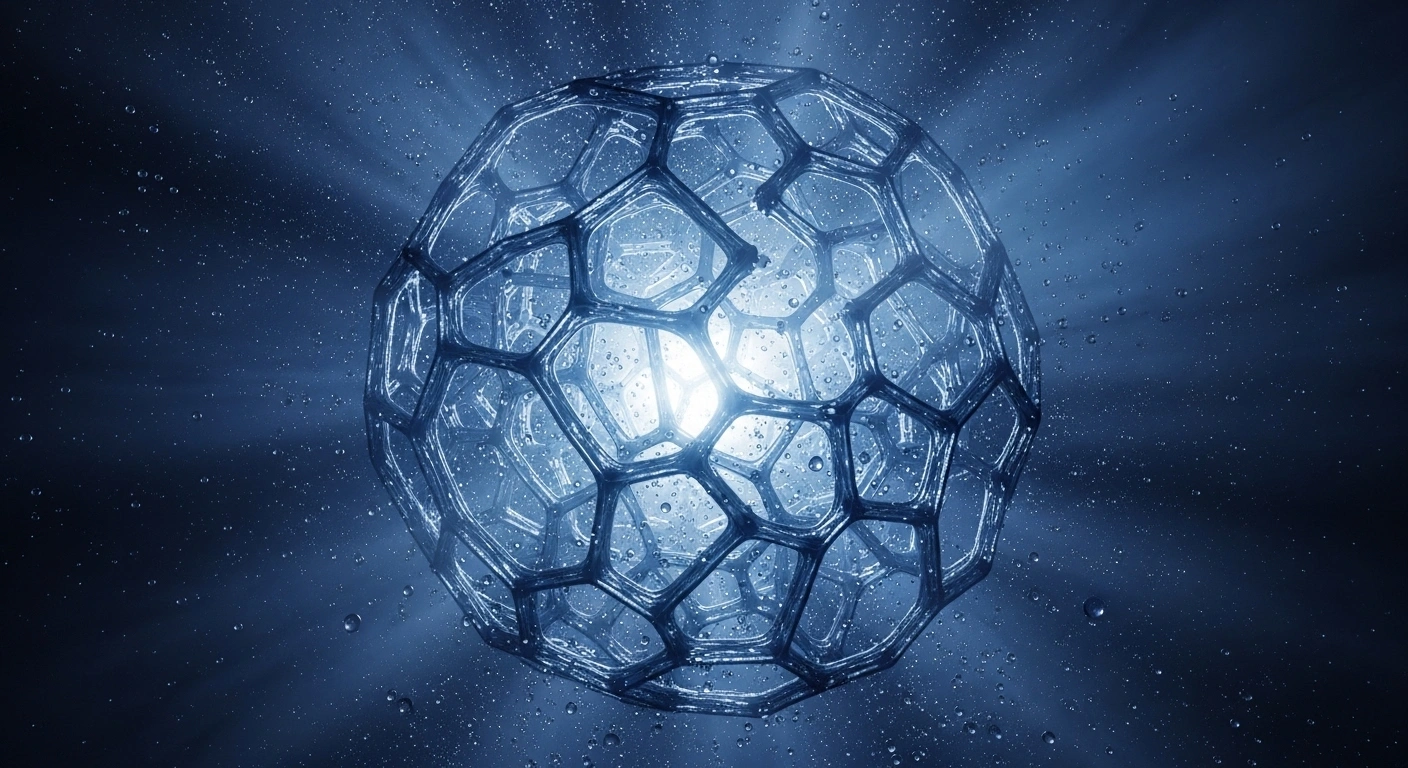 A photorealistic image depicts a large, glowing, porous Metal-Organic Framework (MOF) molecular lattice, absorbing dark gas and filtering water droplets, symbolizing the innovative materials pioneered by 2025 Nobel Chemistry laureates Susumu Kitagawa, Richard Robson, and Omar M. Yaghi for applications like carbon capture and water purification.
