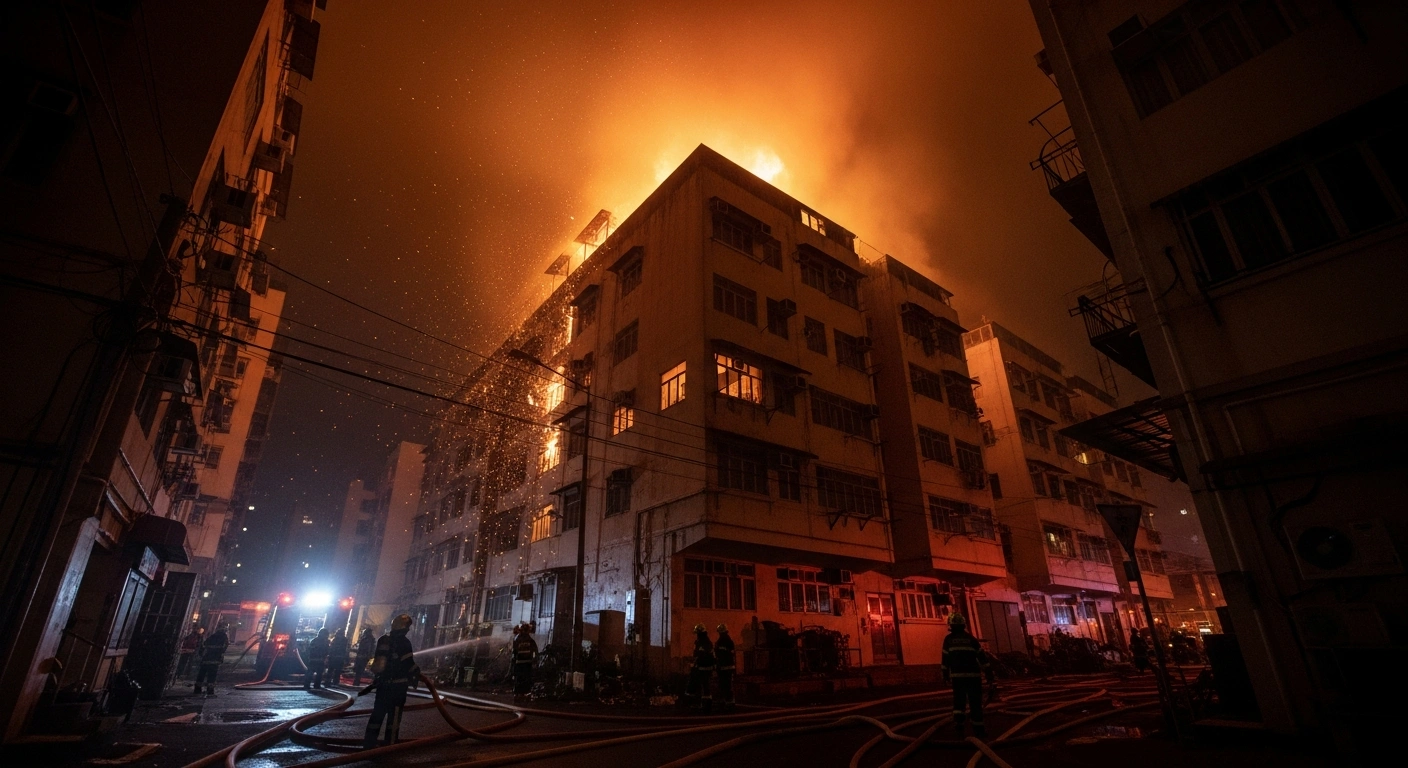 Emergency responders and fire services work to evacuate residents from a burning multi-storey building in Mamura village, Noida.