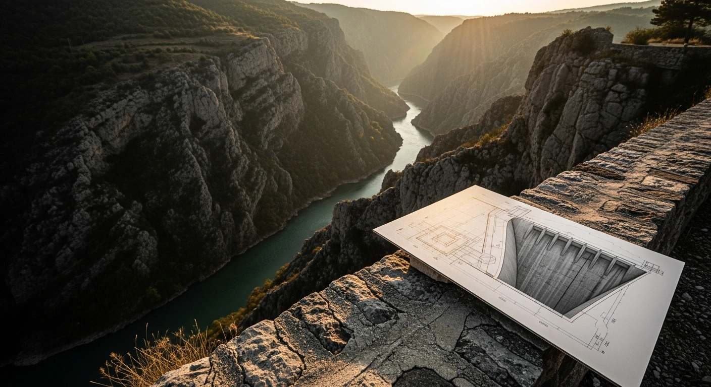 A conceptual view of the Crna River canyon where North Macedonia plans to independently develop the Cebren and Galiste hydropower project for national energy stability.