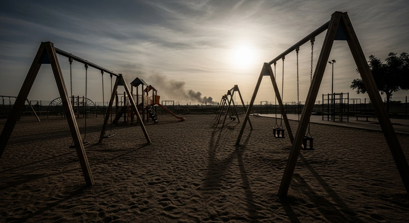 An empty school playground in a northern Israeli border community stands deserted following the closure of educational institutions due to security threats.