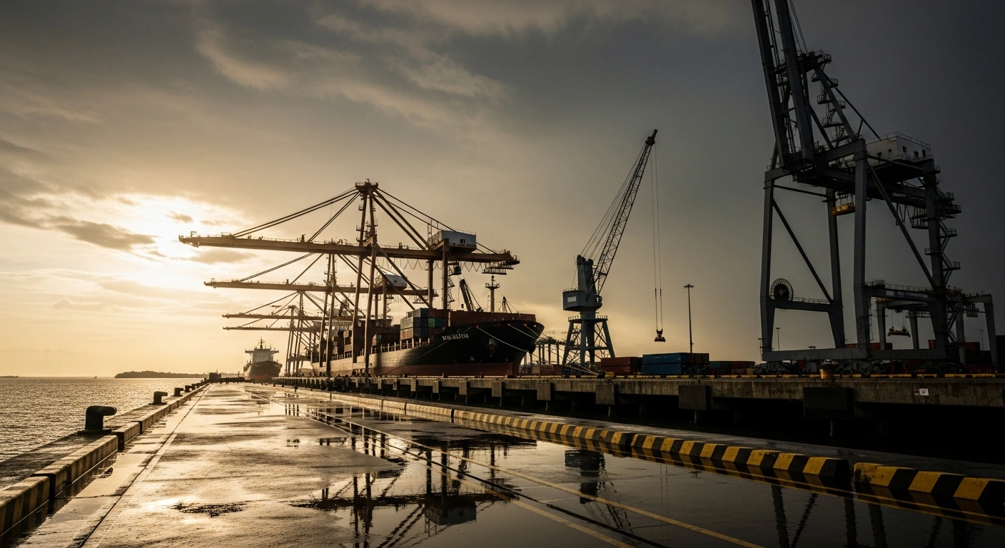 Commonwealth Ports Authority officials oversee maritime safety and port resilience operations at a shipping terminal in the Northern Mariana Islands following a typhoon.