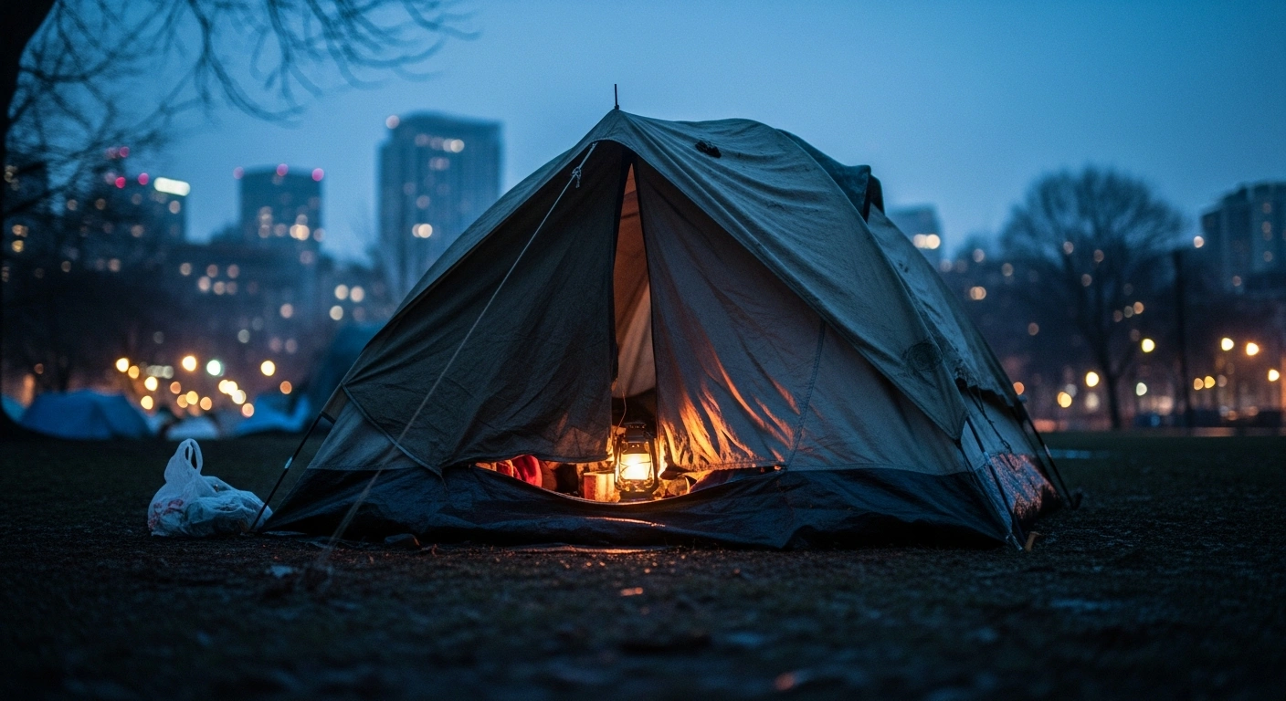 A makeshift tent stands in a city park as the Nova Scotia Court of Appeal rules that individuals living in encampments are entitled to social assistance benefits.