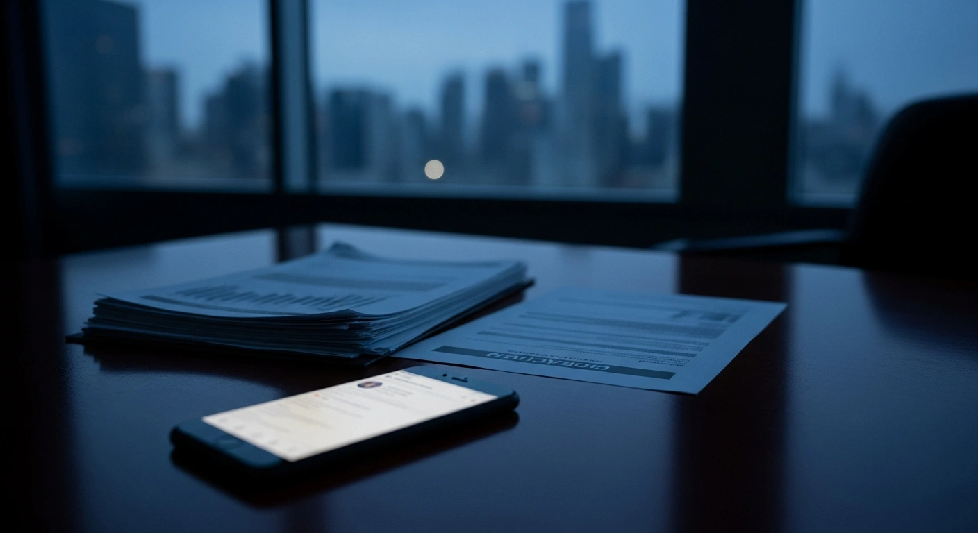 A close-up view of financial documents and a smartphone on a desk representing the investigation into the Novo party's fund transfers to a communications firm linked to Deltan Dallagnol.