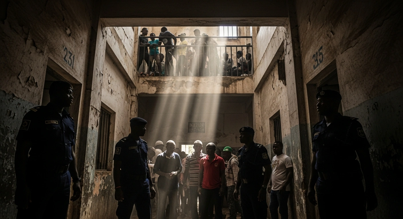 Nigeria Security and Civil Defence Corps operatives rescue victims from an illegal detention facility in Badagry, Lagos State.
