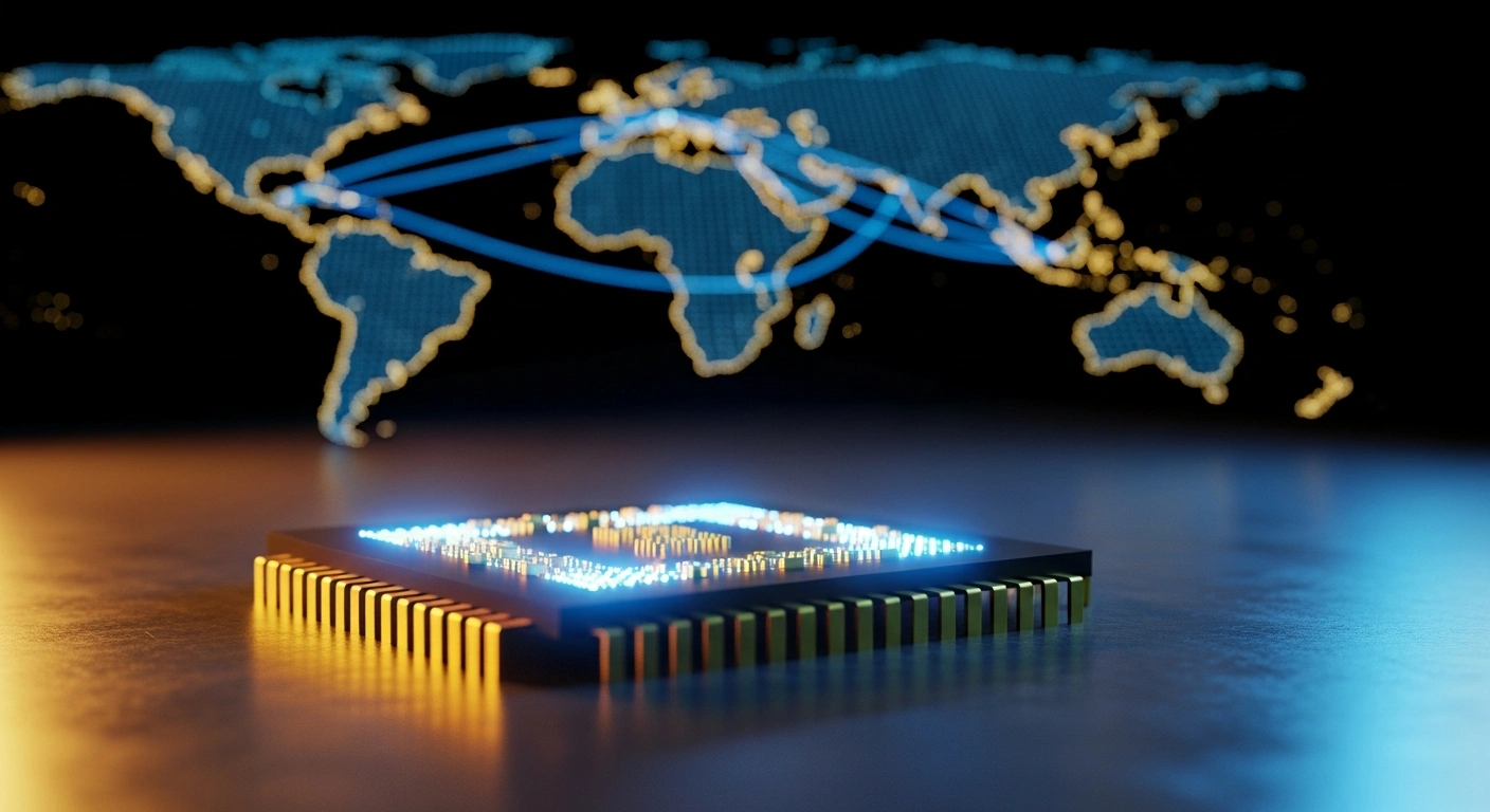 A high-end Nvidia artificial intelligence chip sits on a metallic surface, representing the United States government's approval for chip exports to Chinese companies.