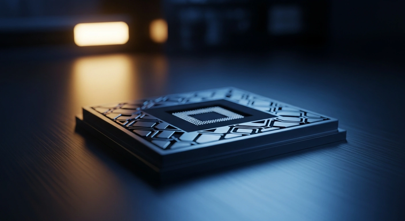 A high-performance Nvidia H200 AI processor chip sits on a metallic surface as it is prepared for shipment to customers in China.