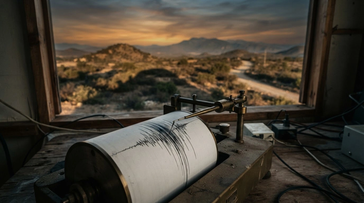 A seismograph records the vibrations of a 4.1 magnitude earthquake that occurred near Tlacolula, Oaxaca.