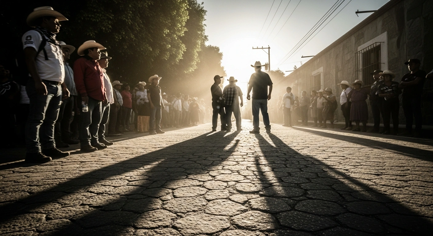 Striking teachers from the CNTE union face off against local residents during a tense protest blockade in Oaxaca, Mexico.