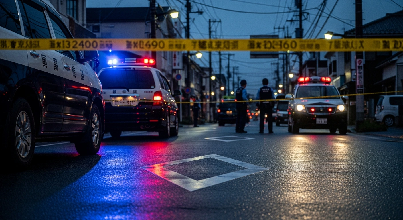 Japanese police officers investigate the scene of a knife attack in Oita Prefecture where four people were injured.