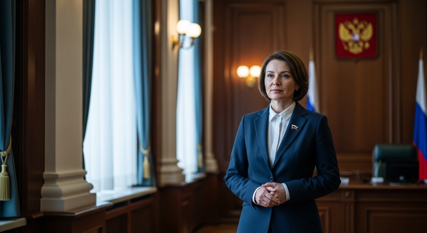 Olga Abramova stands in a formal office setting following her appointment as the acting head of the Udmurt Republic.