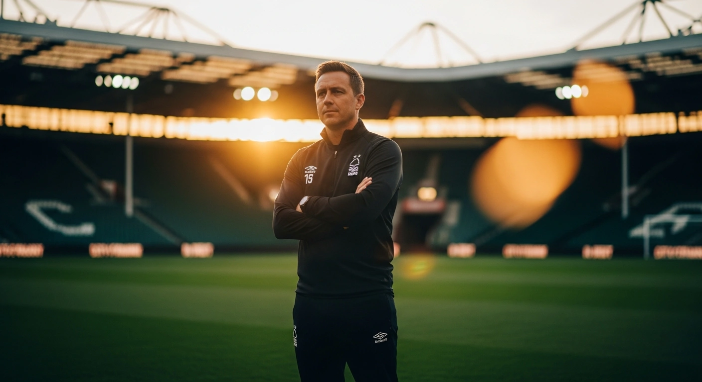 Oliver Glasner stands on the pitch at the City Ground stadium after being appointed as the new head coach of Nottingham Forest.