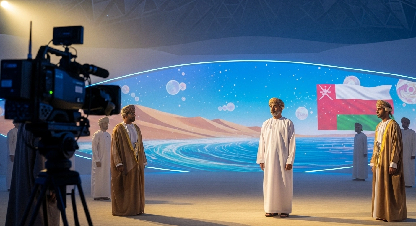 His Highness Sayyid Bilarab bin Haitham Al Said leads Oman's delegation at Expo 2025 Osaka, standing before a vibrant display representing Oman's 'Earth, Water, and Humanity' theme, showcasing the nation's rich culture, heritage, and future aspirations during the National Day celebration in Japan.