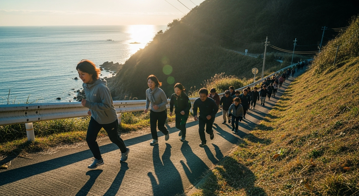 Residents of Onagawa participate in a tsunami evacuation race to commemorate the 2011 Great East Japan Earthquake and practice disaster preparedness.