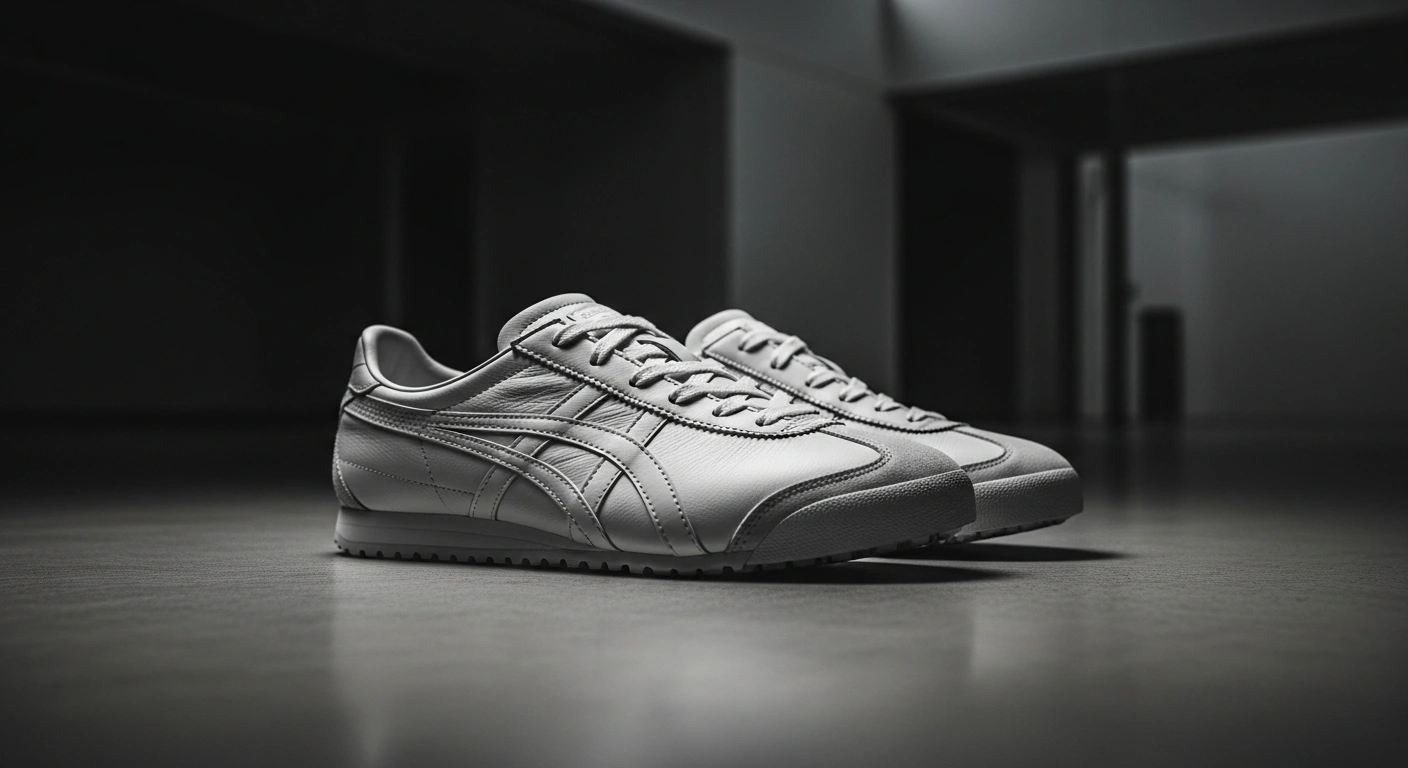 A pair of Onitsuka Tiger sneakers sits on a studio floor as Asics prepares to spin off the brand into an independent company.