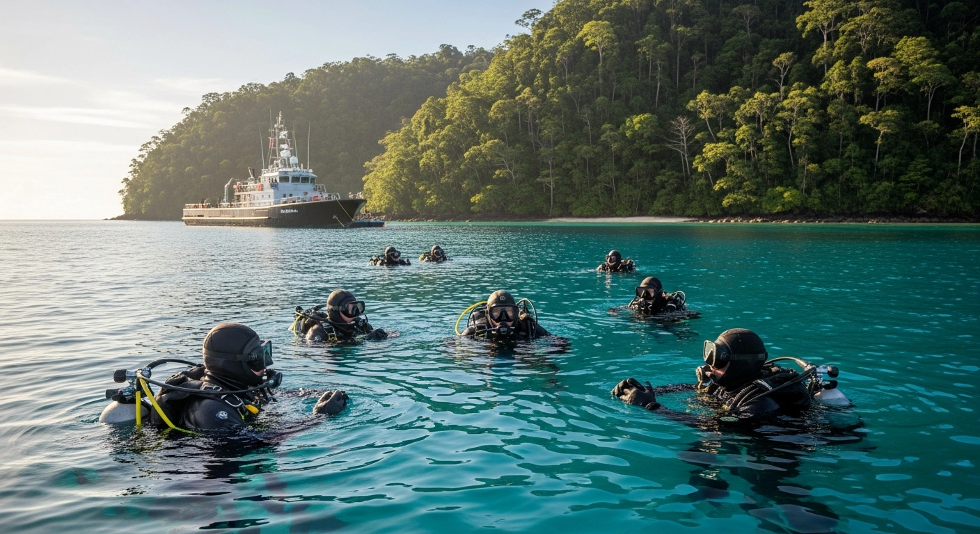 Australian Defence Force divers conduct a multinational operation to locate and dispose of unexploded World War II ordnance in the South West Pacific.