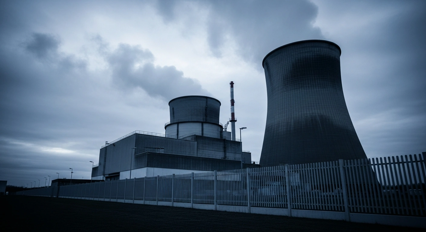 The Orano nuclear facility in La Hague stands under a cloudy sky following a fatal meningococcal infection among staff.