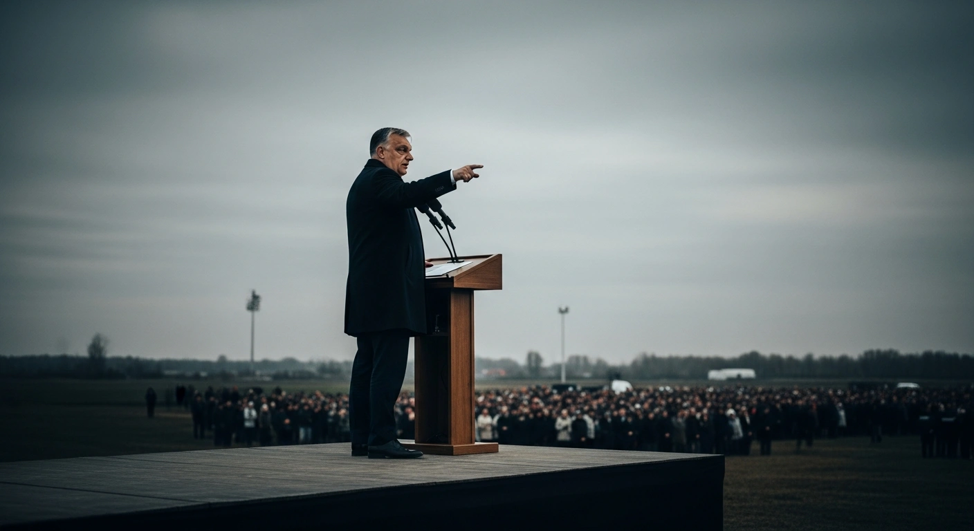 Hungarian Prime Minister Viktor Orbán speaks at an anti-war rally in Debrecen to emphasize national security and neutrality.
