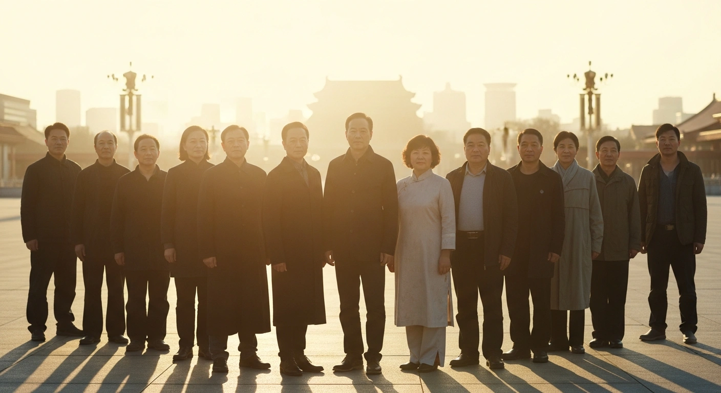 A diverse group of overseas Chinese individuals stands together in a sunlit plaza, representing the diaspora's connection to China's national rejuvenation.