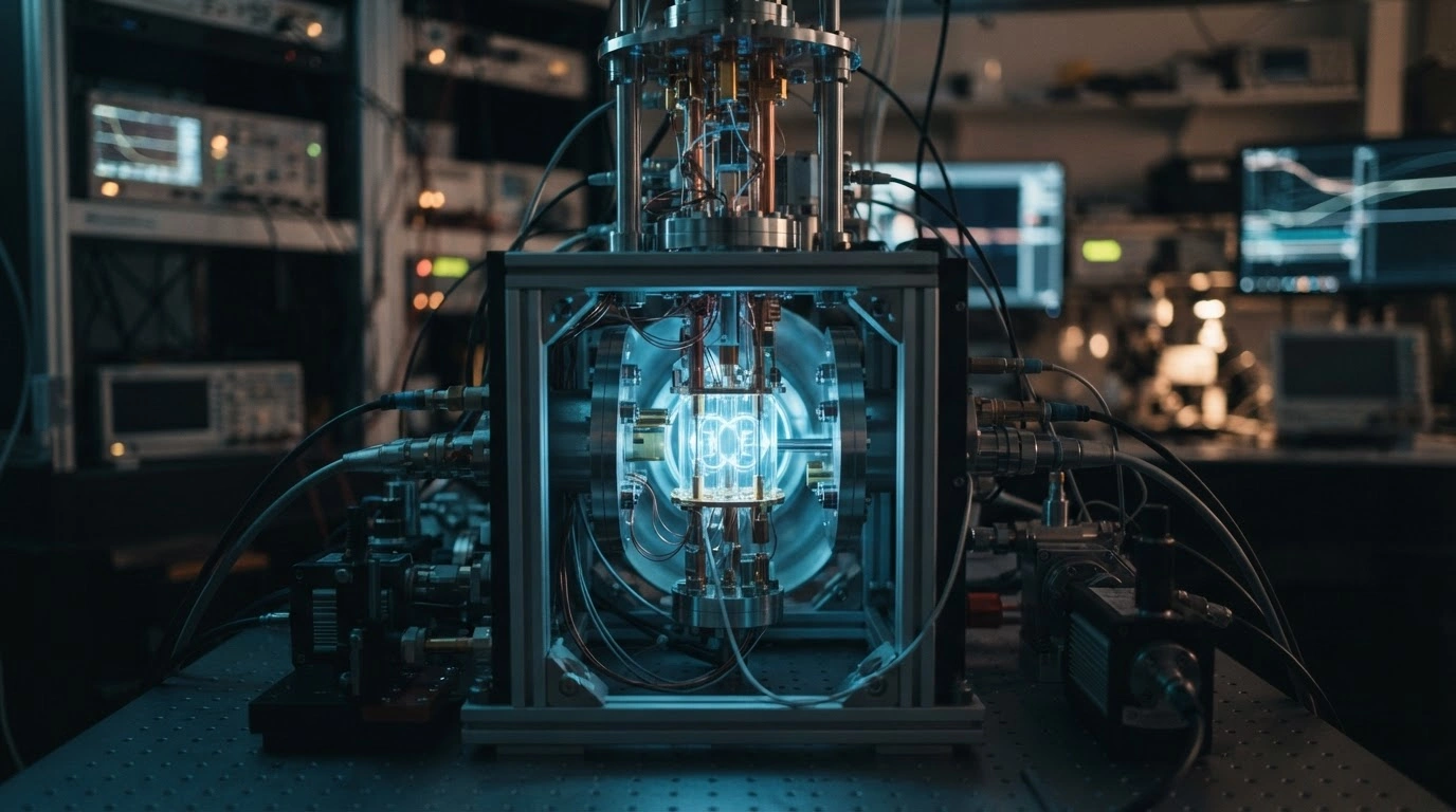 A high-tech quantum sensor array glows in a research laboratory at the University of Paderborn as part of a German quantum technology project.