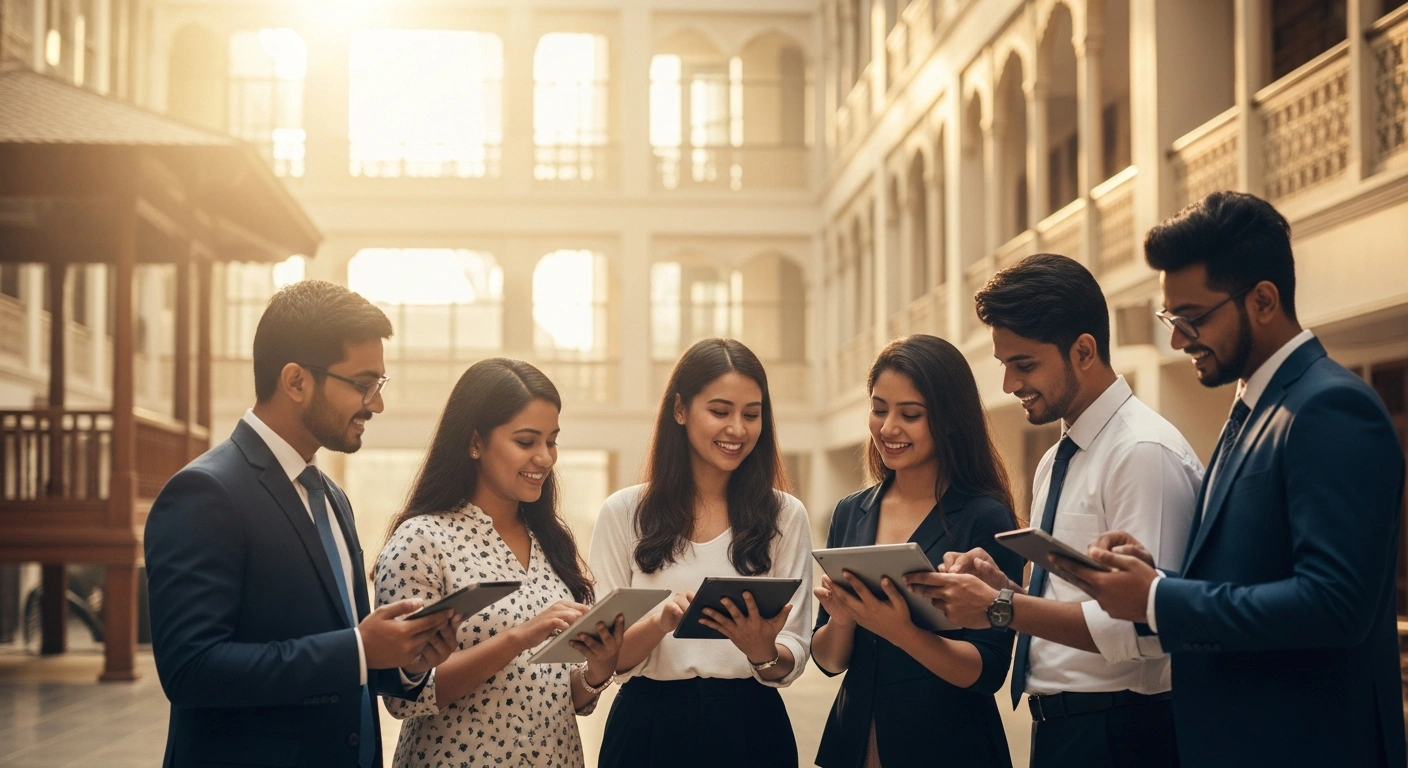 A group of university students in Dhaka collaborate on a project to represent the launch of the Pakistan-Bangladesh Knowledge Corridor.