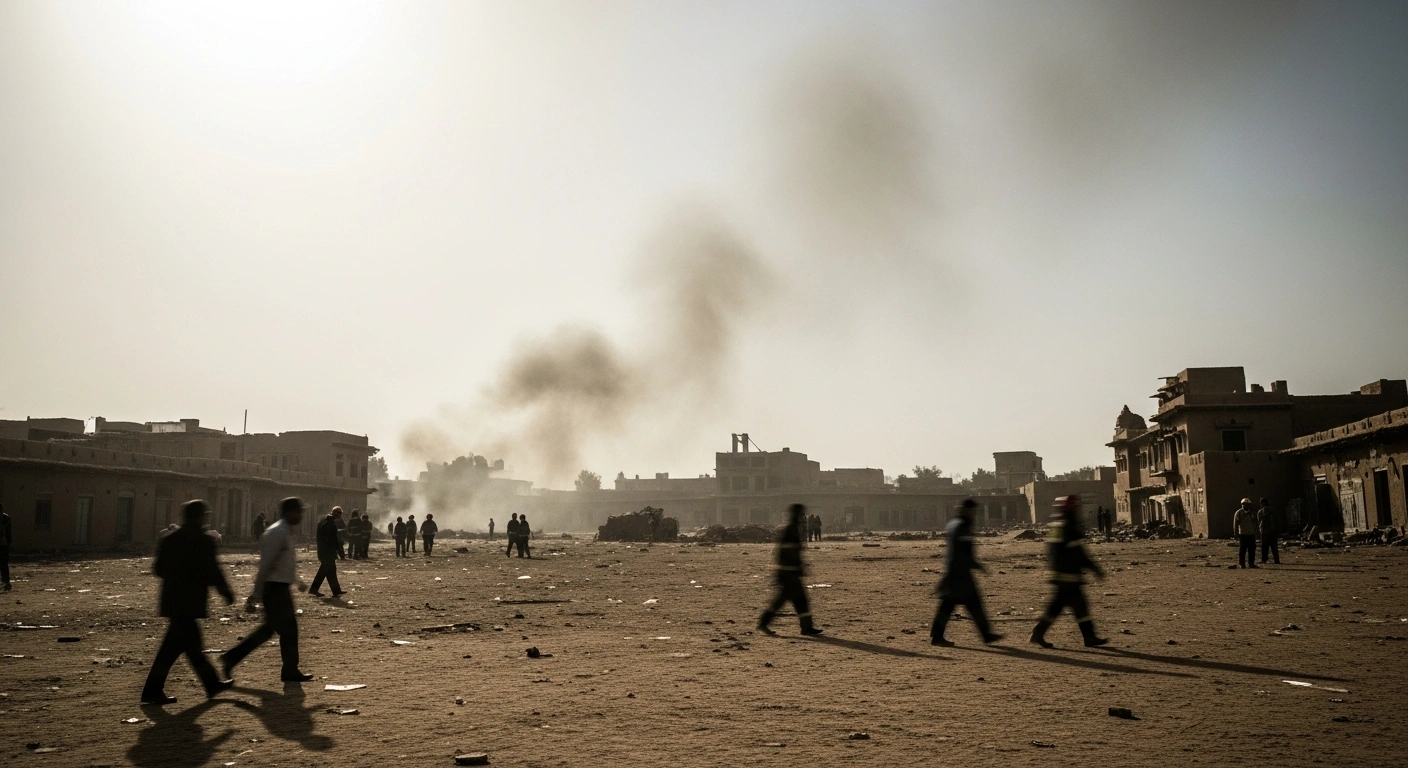 Emergency responders work at the site of a suicide bombing at an anti-militant rally in northwestern Pakistan.