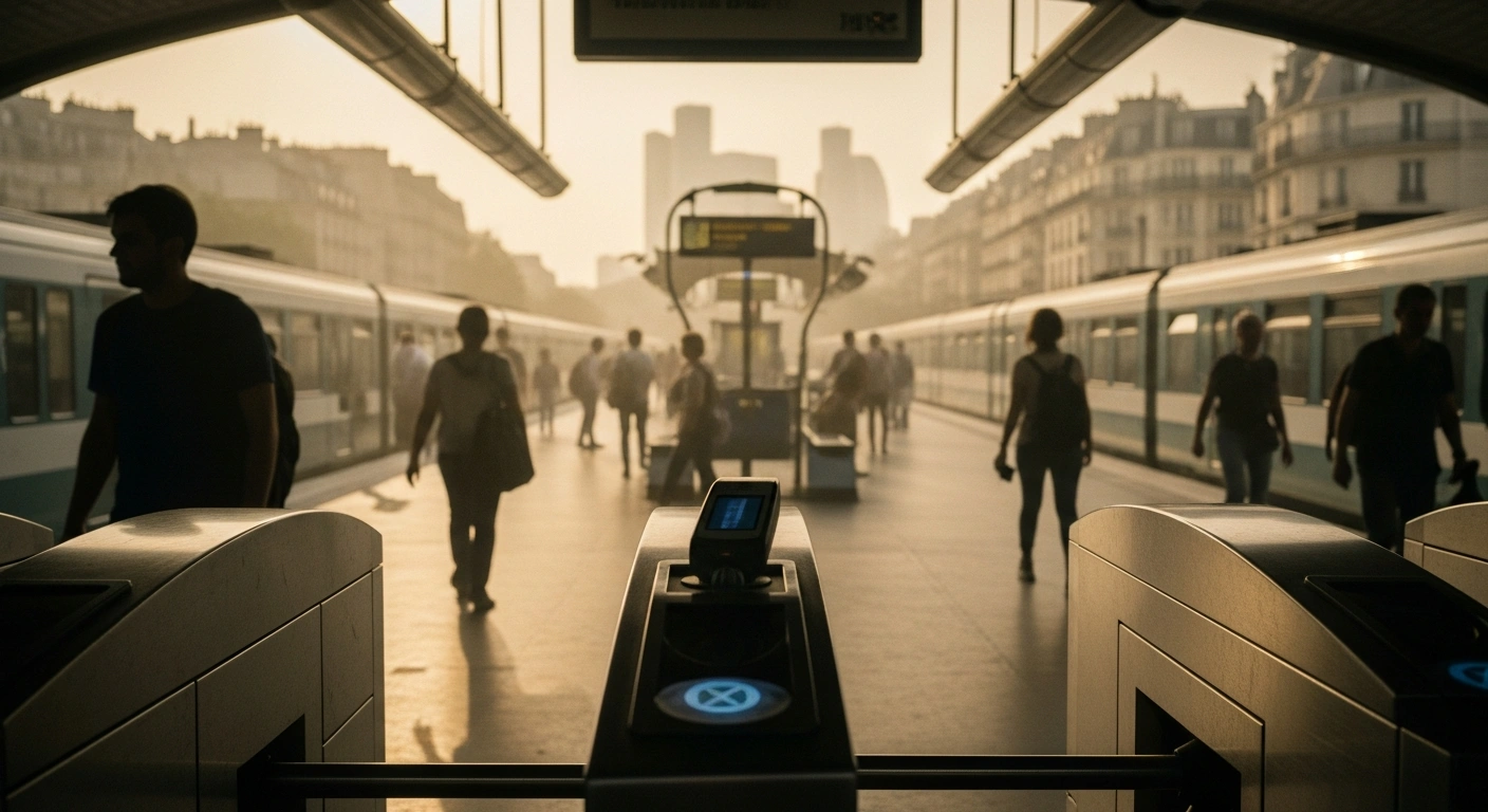 Commuters use public transit in Paris during a heatwave as part of an anti-pollution initiative to reduce vehicle emissions.