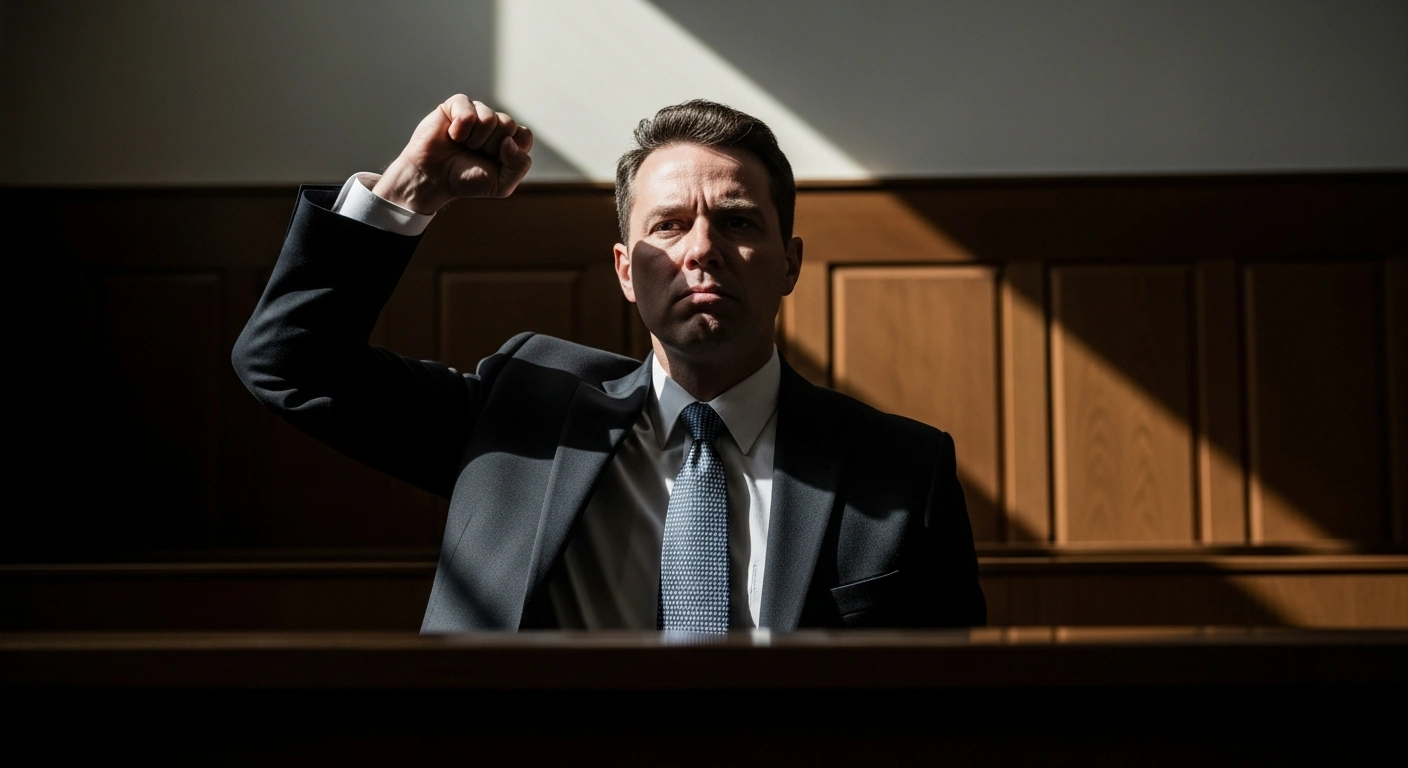 A 46-year-old man, Paschalino Cefai, stands in a dimly lit courtroom, his face partially illuminated by a single beam of light, reflecting his detention under arrest after pleading not guilty to charges including molesting a woman, carrying a weapon, causing damages, and breaching bail conditions.