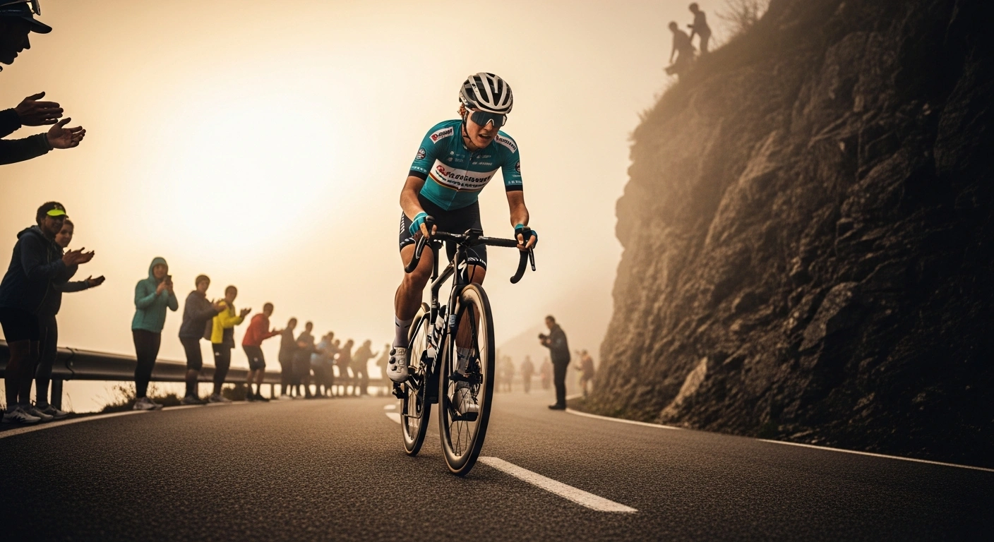 Cyclist Paula Blasi climbs the steep Alto de L'Angliru road to secure her overall victory at the 2026 La Vuelta Femenina.