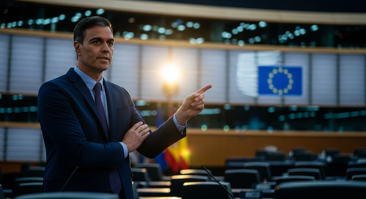Spanish Prime Minister Pedro Sánchez speaks firmly during a political debate regarding European border security and Schengen zone policies.