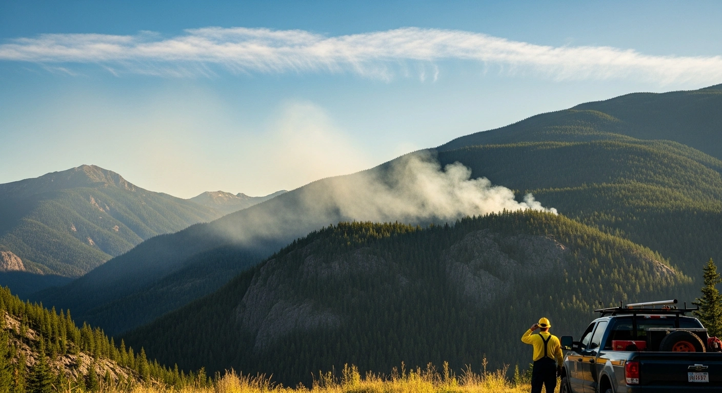 A BC Wildfire Service worker surveys the landscape near Signal Hill in Pemberton after authorities rescinded the evacuation alert for the wildfire.