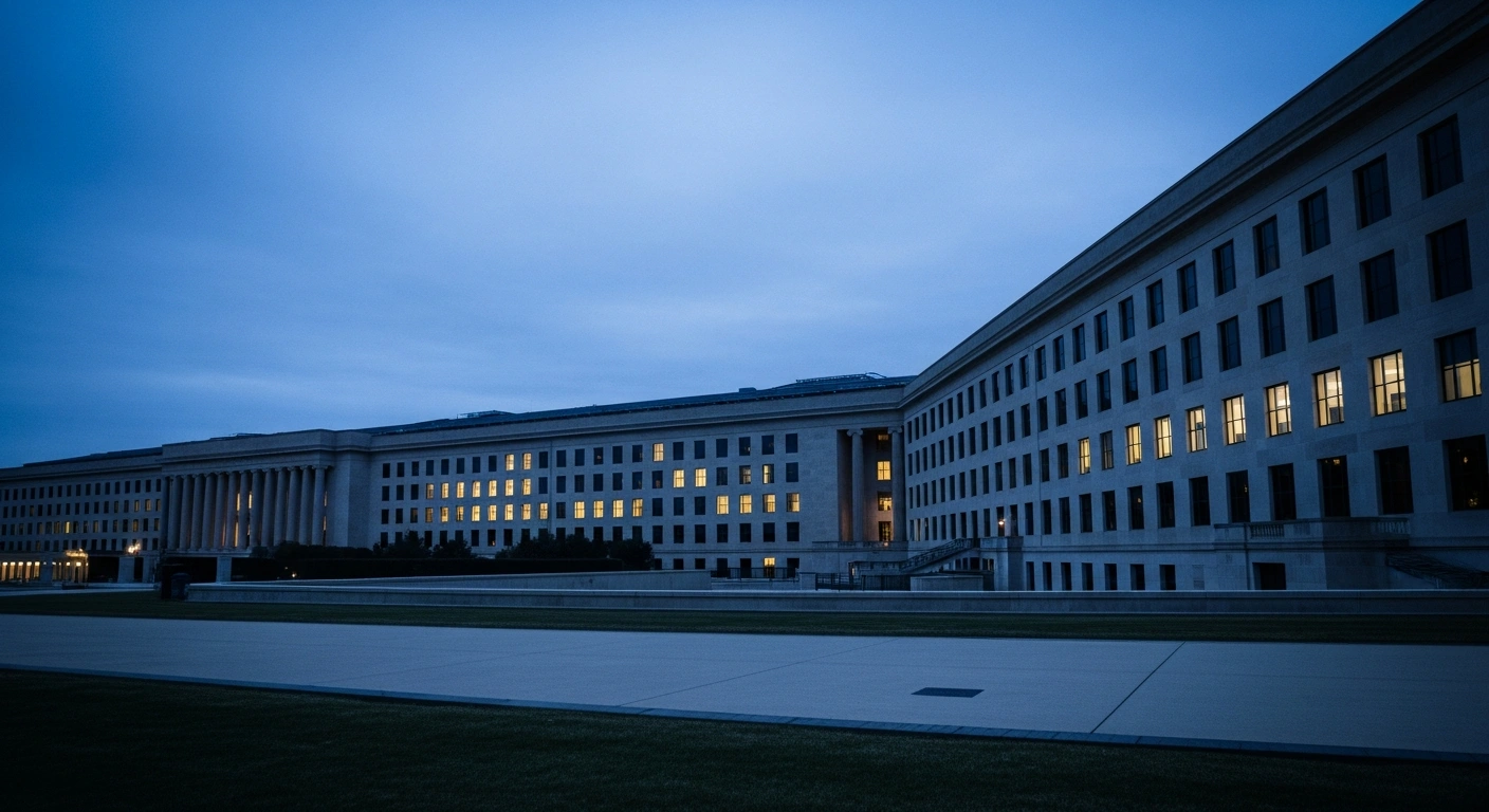 The Pentagon building stands at dusk as the U.S. Department of Defense addresses reports regarding military funding.