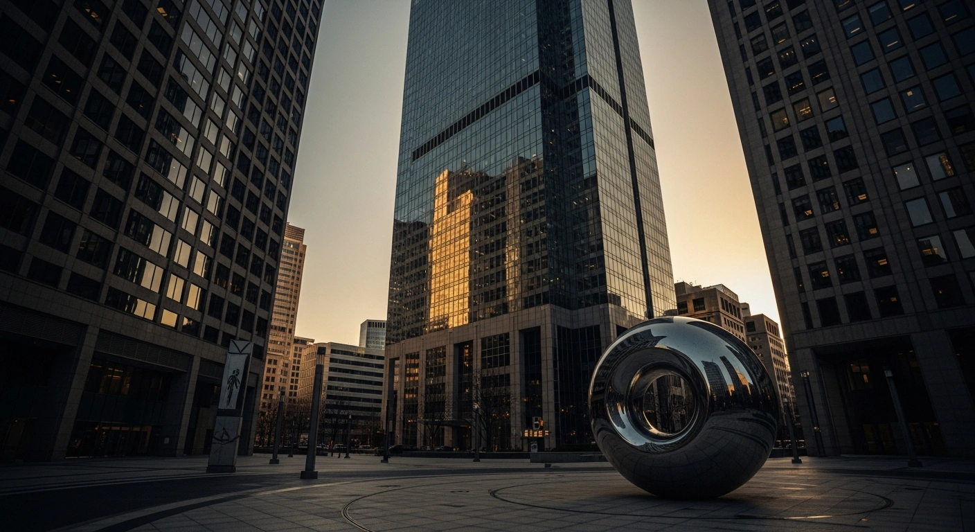 A modern glass skyscraper stands in a financial district as the People's Bank of China maintains its benchmark loan prime rates to ensure economic stability.