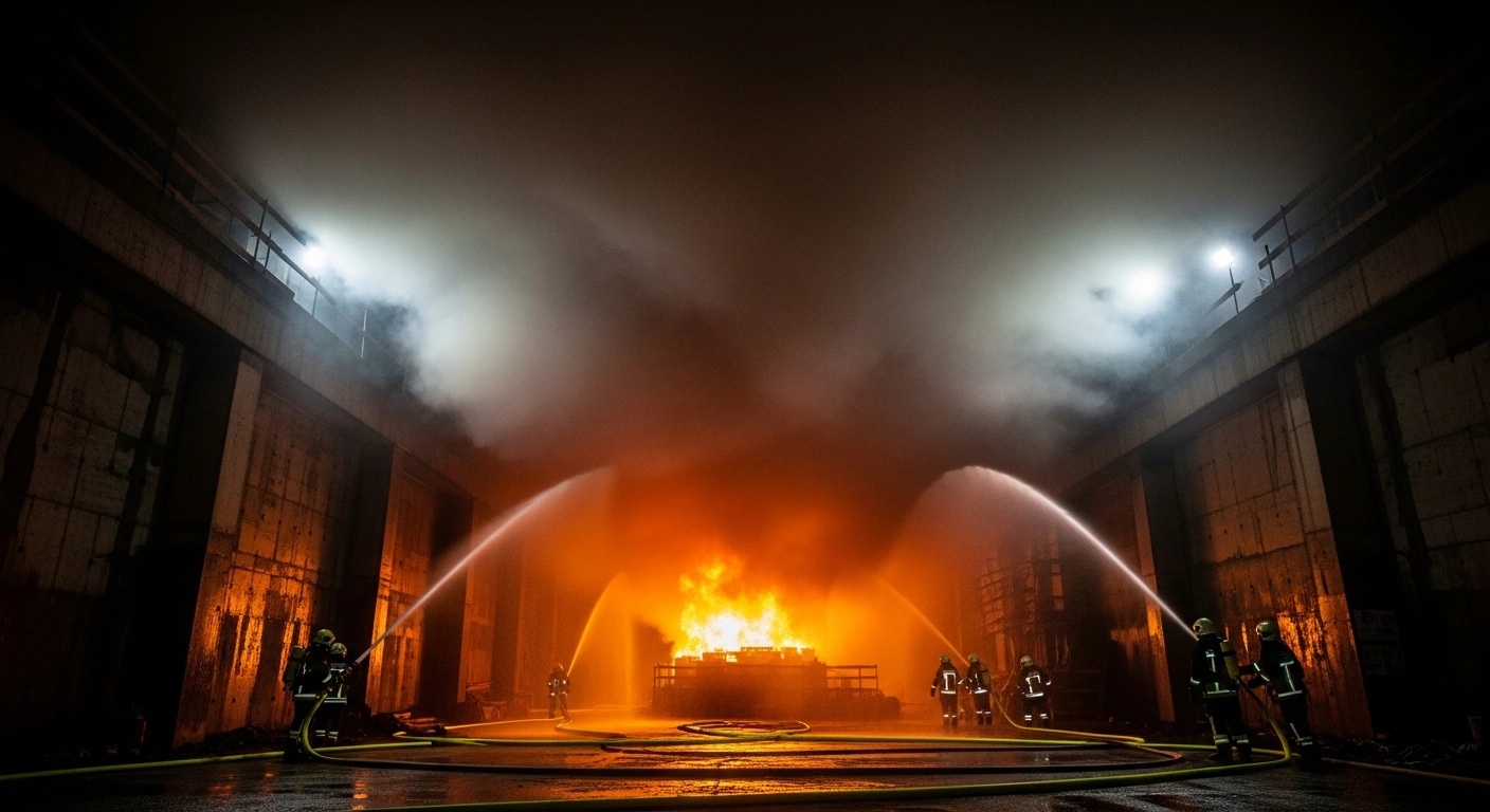 Firefighters battle a large fire in the underground parking level of a construction site in Petah Tikva, Israel.