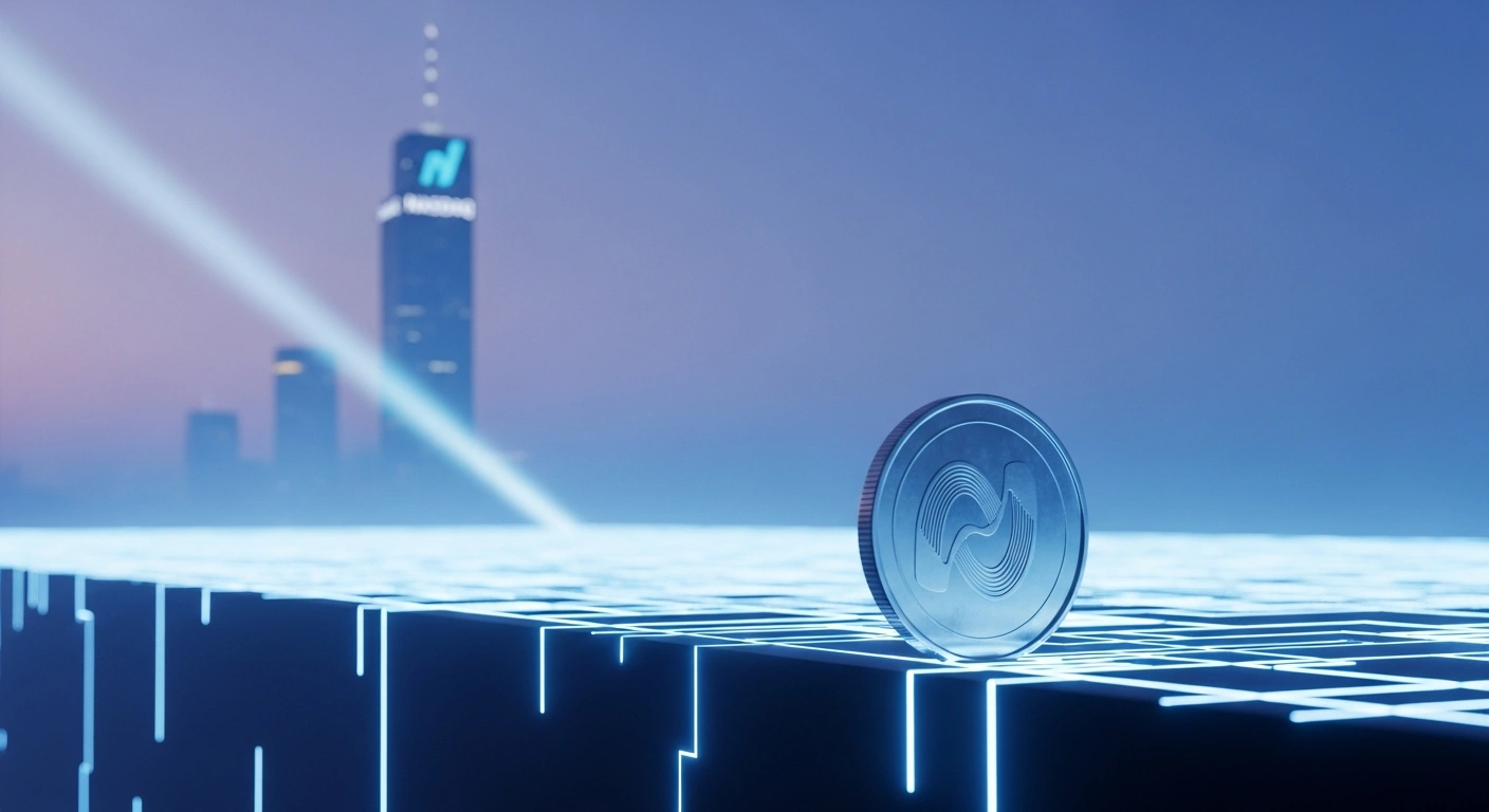 A stylized digital coin, subtly adorned with a Brazilian motif, stands poised on a digital precipice, gazing towards the distant, glowing silhouette of the Nasdaq building under a pre-dawn sky, symbolizing Brazilian digital banking fintech PicPay's proposed initial public offering (IPO) and second attempt at a US listing with the SEC.