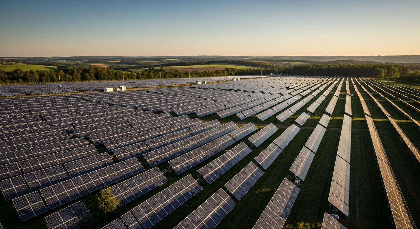 A vast solar power farm operated by Lords LB Asset Management generates electricity in the Polish countryside.