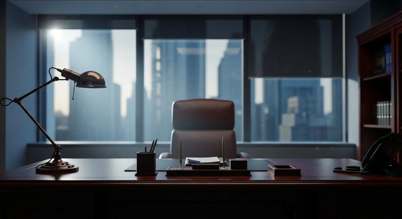 An empty office chair sits at a desk in a professional setting, illustrating the correction of inaccurate reports regarding a meeting between political leaders.