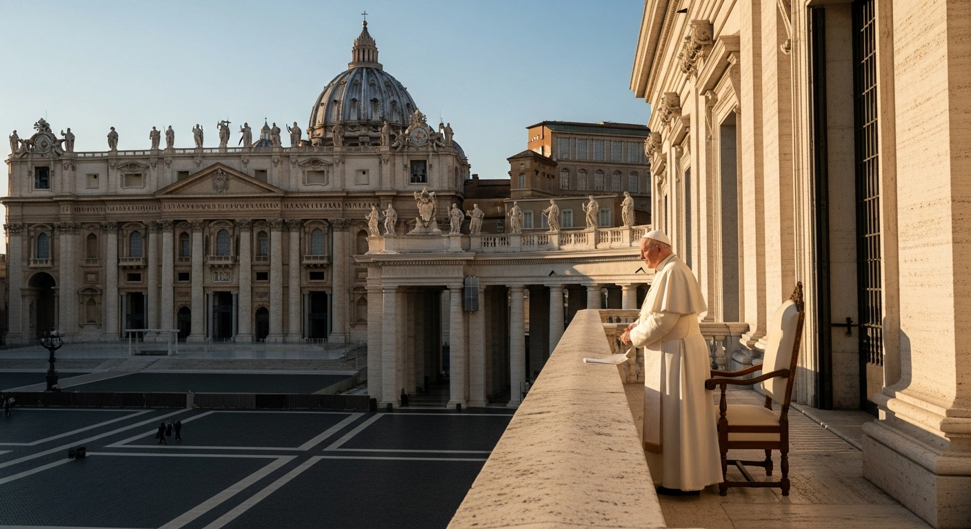 Pope Leo XIV stands on a balcony at the Vatican as he prepares for his upcoming pastoral visit to Assisi and the resumption of weekly general audiences.