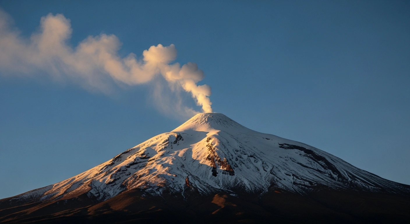 The Popocatépetl volcano in Mexico releases a plume of water vapor and volcanic gases into the sky during a period of monitoring by CENAPRED.
