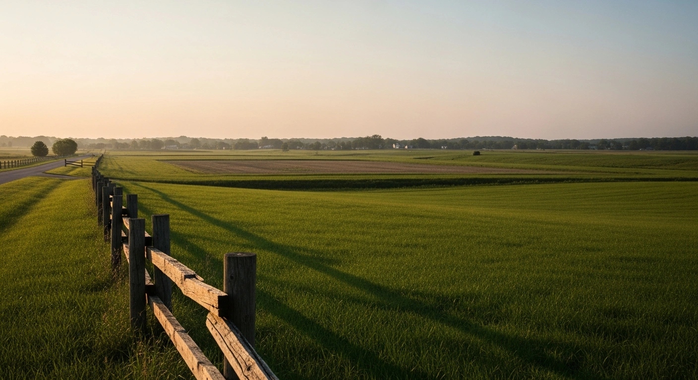 A peaceful, undeveloped field in Port Washington, Wisconsin, represents the local community's successful referendum to restrict large-scale data center construction.