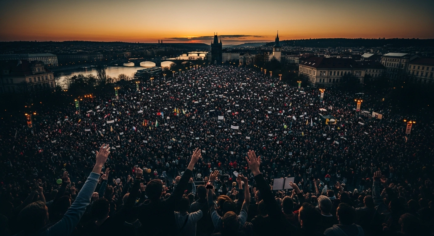 A massive crowd of protesters gathers at Letná Plain in Prague to demand the resignation of Czech Prime Minister Andrej Babiš.