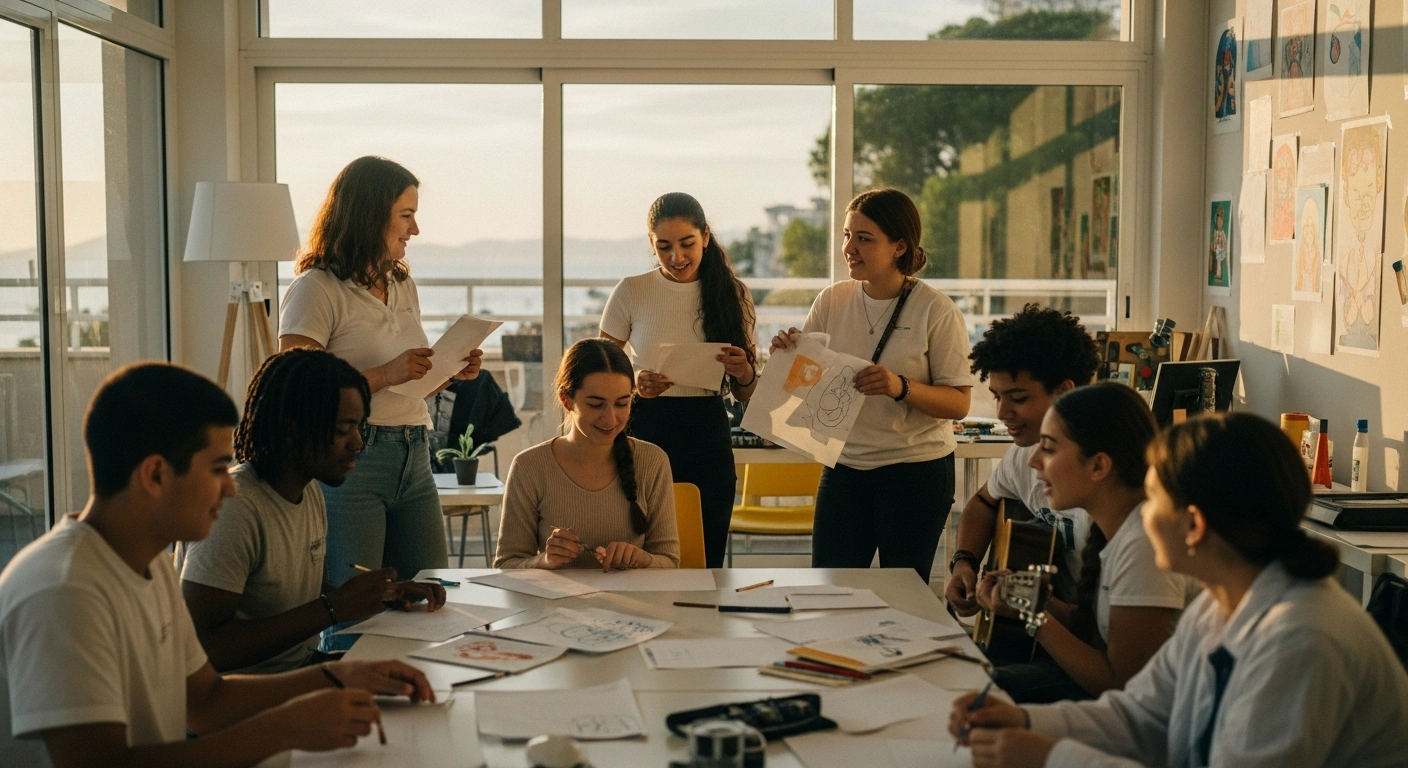A group of diverse teenagers participates in educational and recreational activities at the Princess Stéphanie Youth Centre in Monaco to celebrate its 40th anniversary.