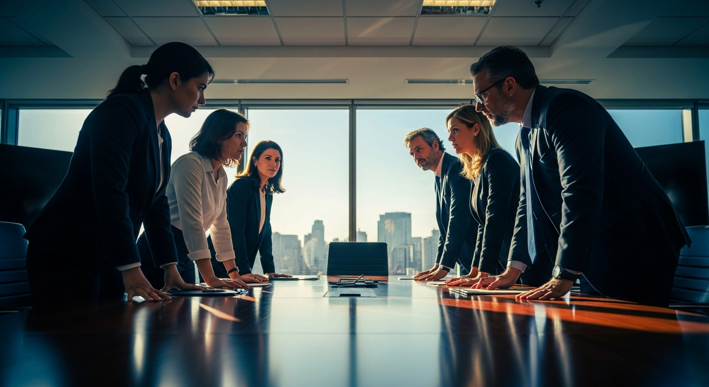 Representatives from the PSDB party and the MBL-linked Missão movement meet in a modern office to discuss electoral cooperation for upcoming Brazilian elections.