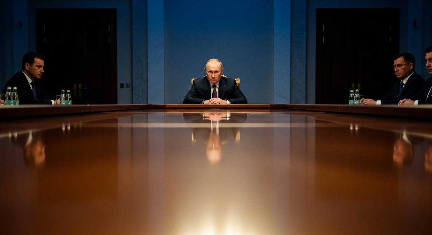 Russian President Vladimir Putin leads a government meeting to discuss the stability of the nation's fuel, energy, and transport infrastructure sectors.