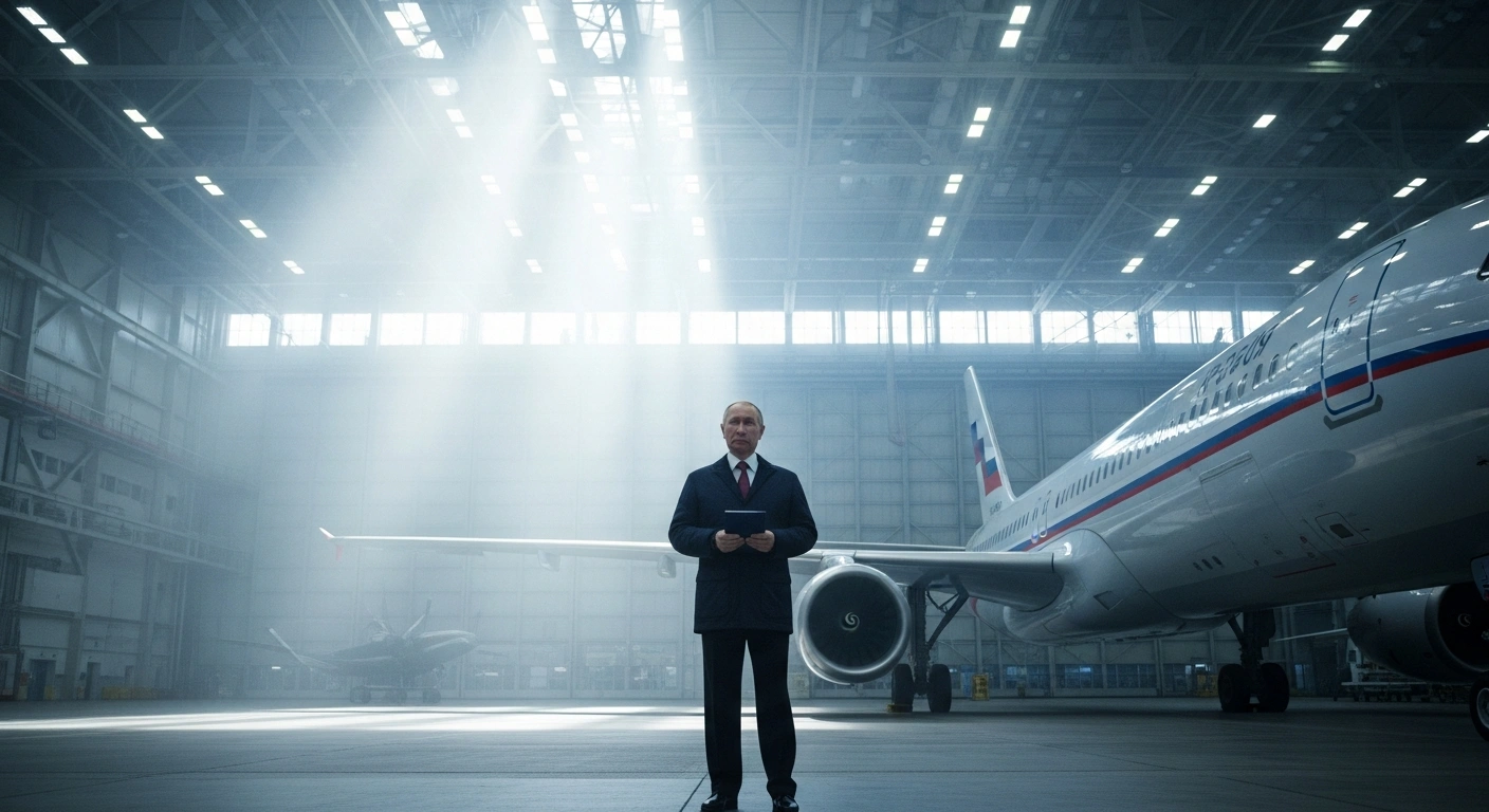 Russian President Vladimir Putin attends a meeting at the Gromov Flight Research Institute to discuss the expansion of the domestic aviation industry.