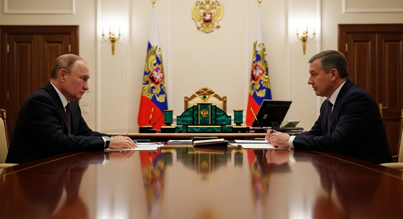 Russian President Vladimir Putin and Minister of Education Sergei Kravtsov sit at a table during a formal meeting to discuss national education system developments.
