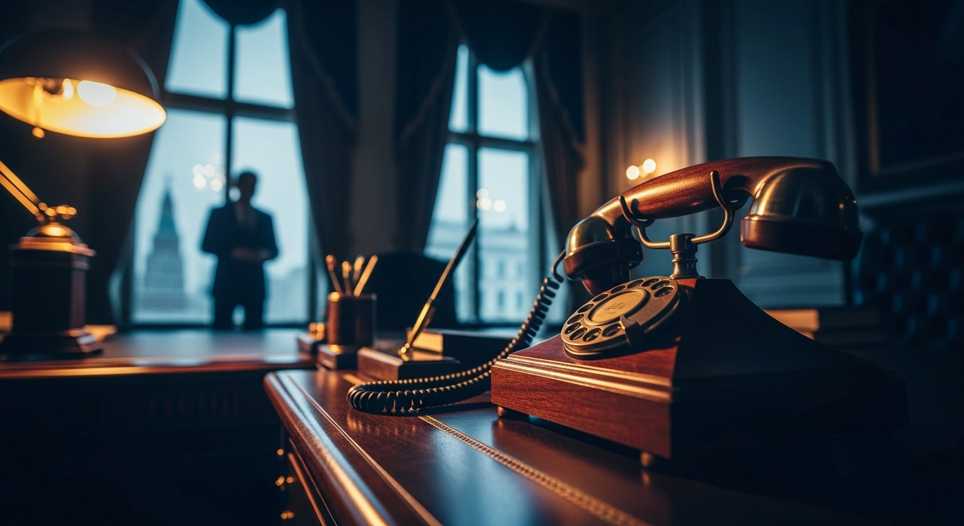A close-up view of a telephone on a desk representing the diplomatic communication between Russian President Vladimir Putin and Belarusian President Alexander Lukashenko.
