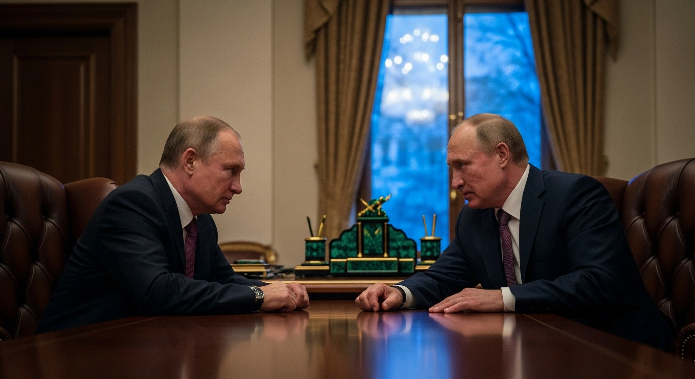 Russian President Vladimir Putin and Belarusian leader Alexander Lukashenko sit together in a formal meeting to discuss economic and defense cooperation.