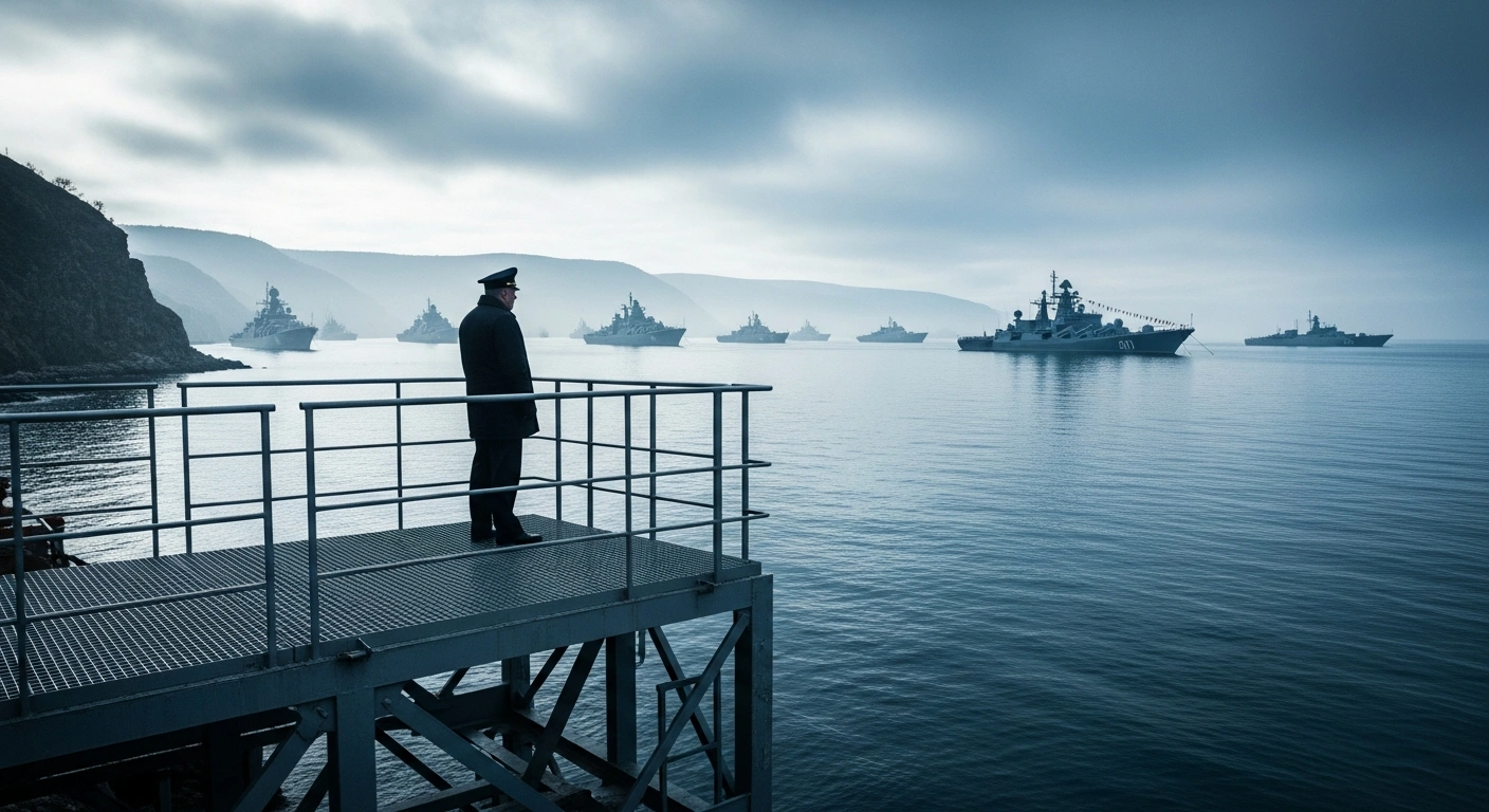 Russian President Vladimir Putin observes large-scale military exercises conducted by the Russian Pacific Fleet off the coast of Yuzhno-Sakhalinsk.