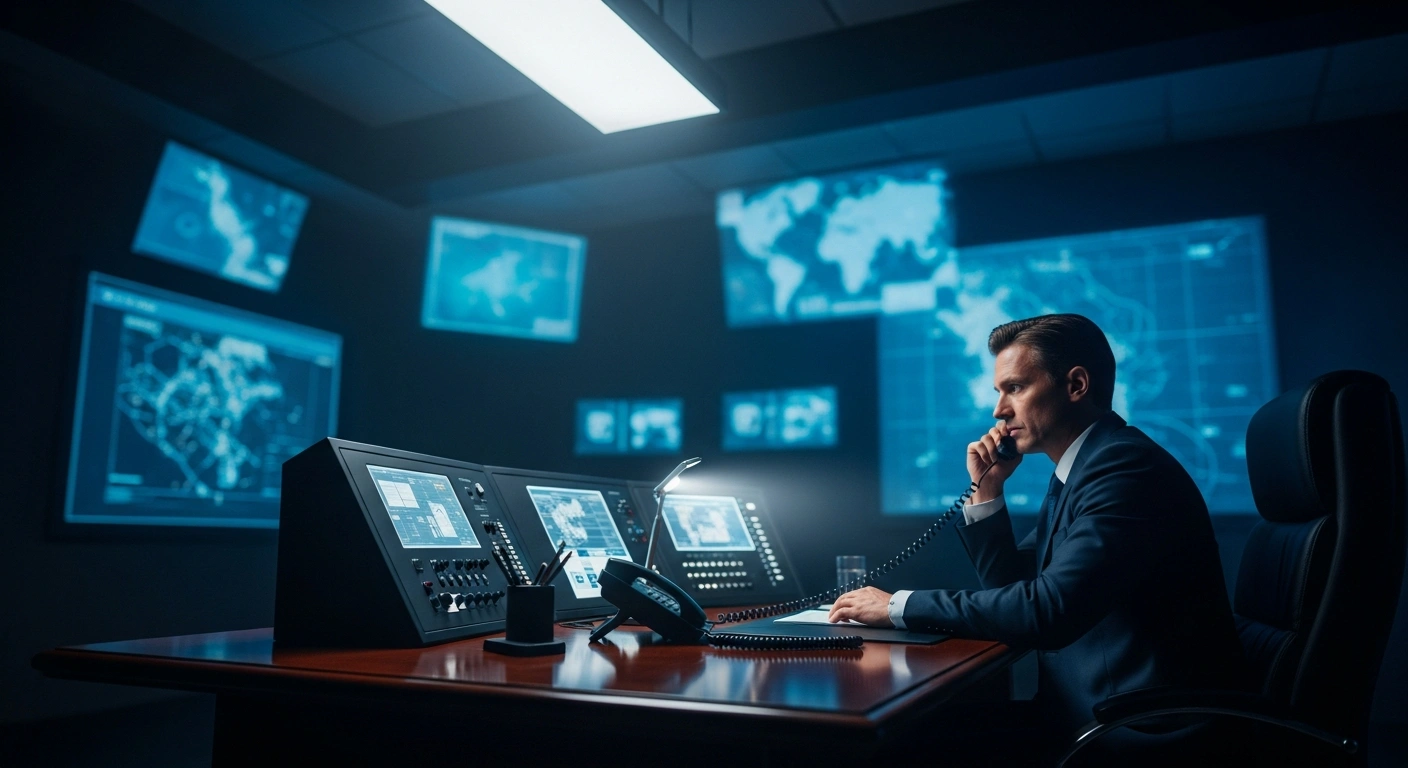 Russian President Vladimir Putin speaks on a secure telephone line to review combat operations with the commander of the 76th Guards Air Assault Division.